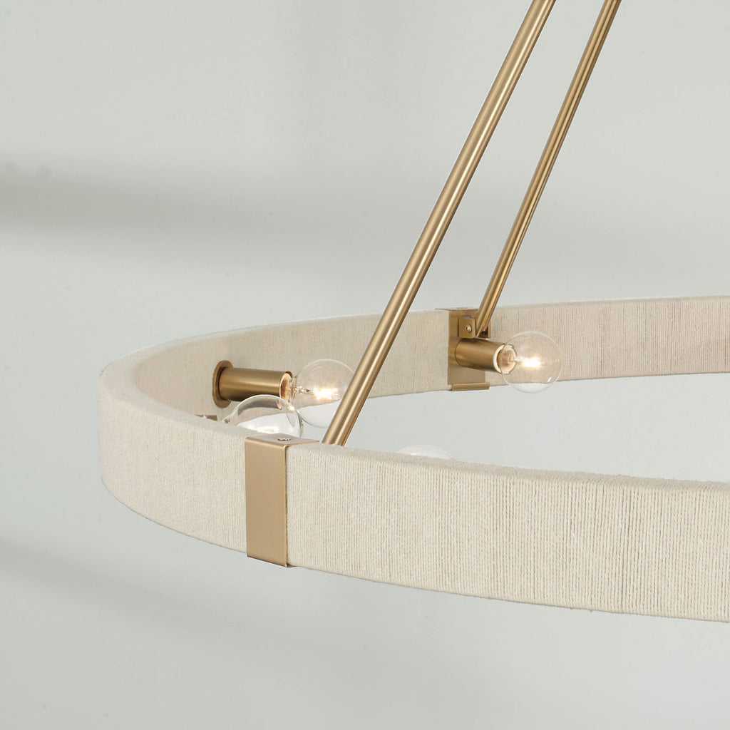 Delaney Matte Brass Chandelier with Bleached Natural Rope Accents - Elegant Designer Lighting