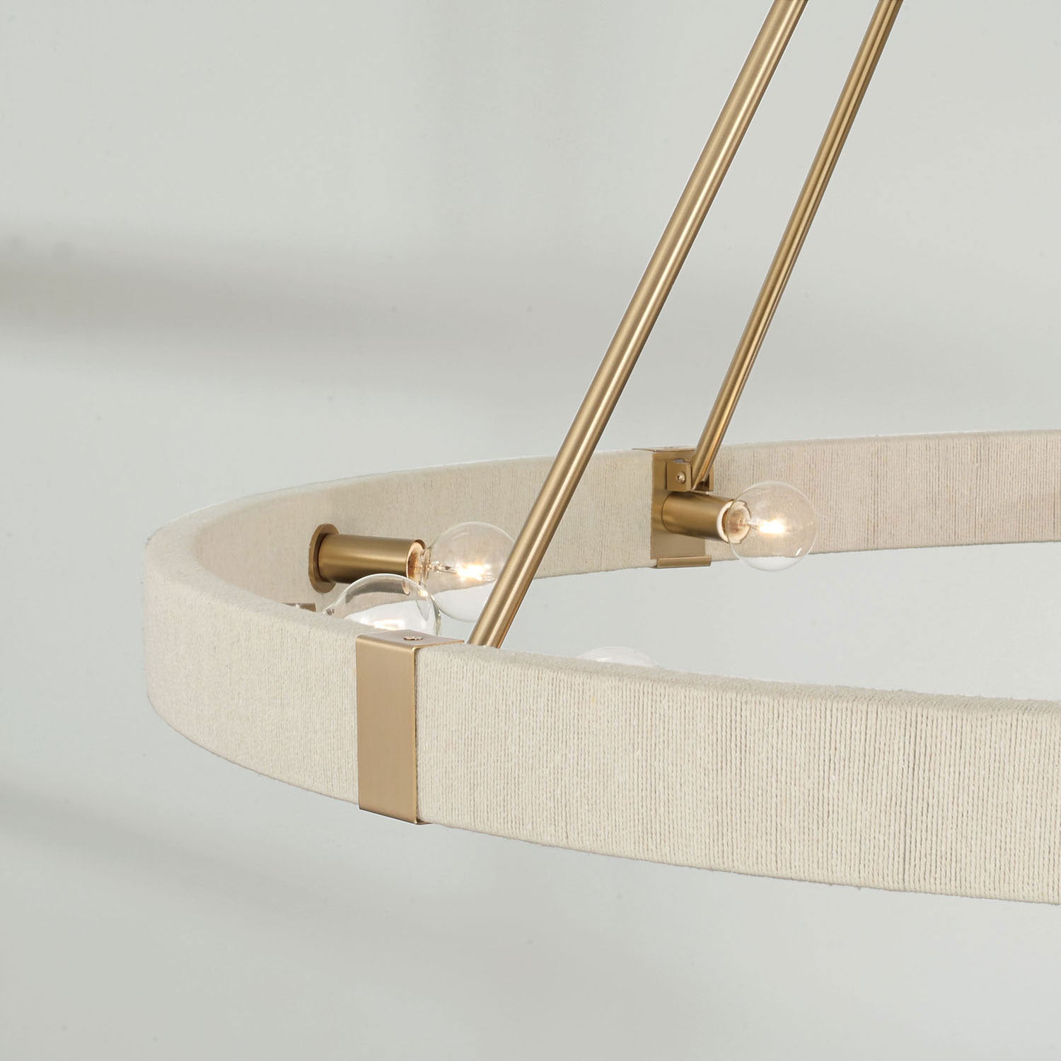 Delaney Matte Brass Chandelier with Bleached Natural Rope Accents - Elegant Designer Lighting