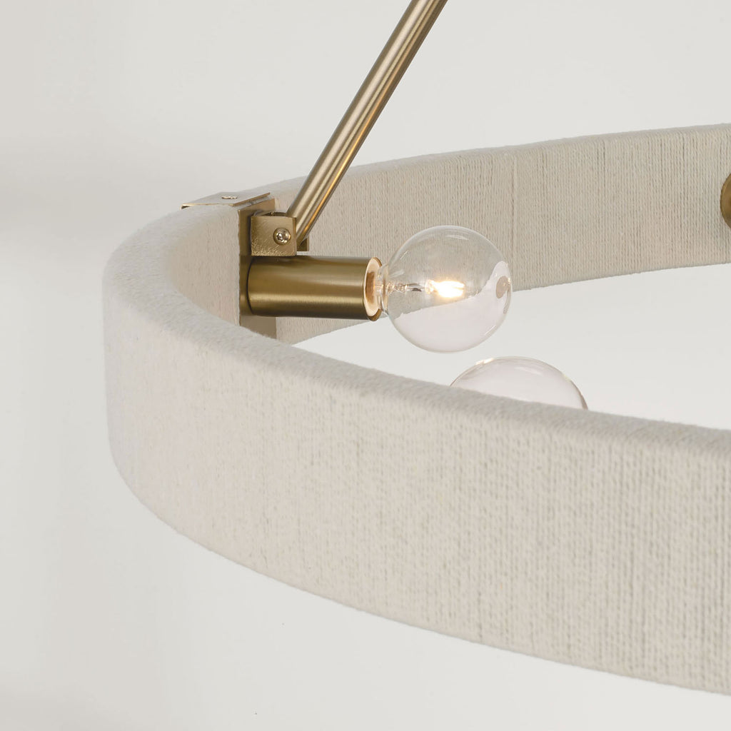 Delaney Matte Brass Chandelier with Bleached Natural Rope Accents - Elegant Designer Lighting