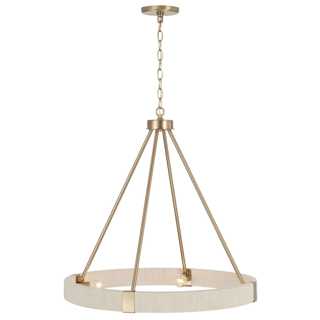 Delaney Matte Brass Chandelier with Bleached Natural Rope Accents - Elegant Designer Lighting