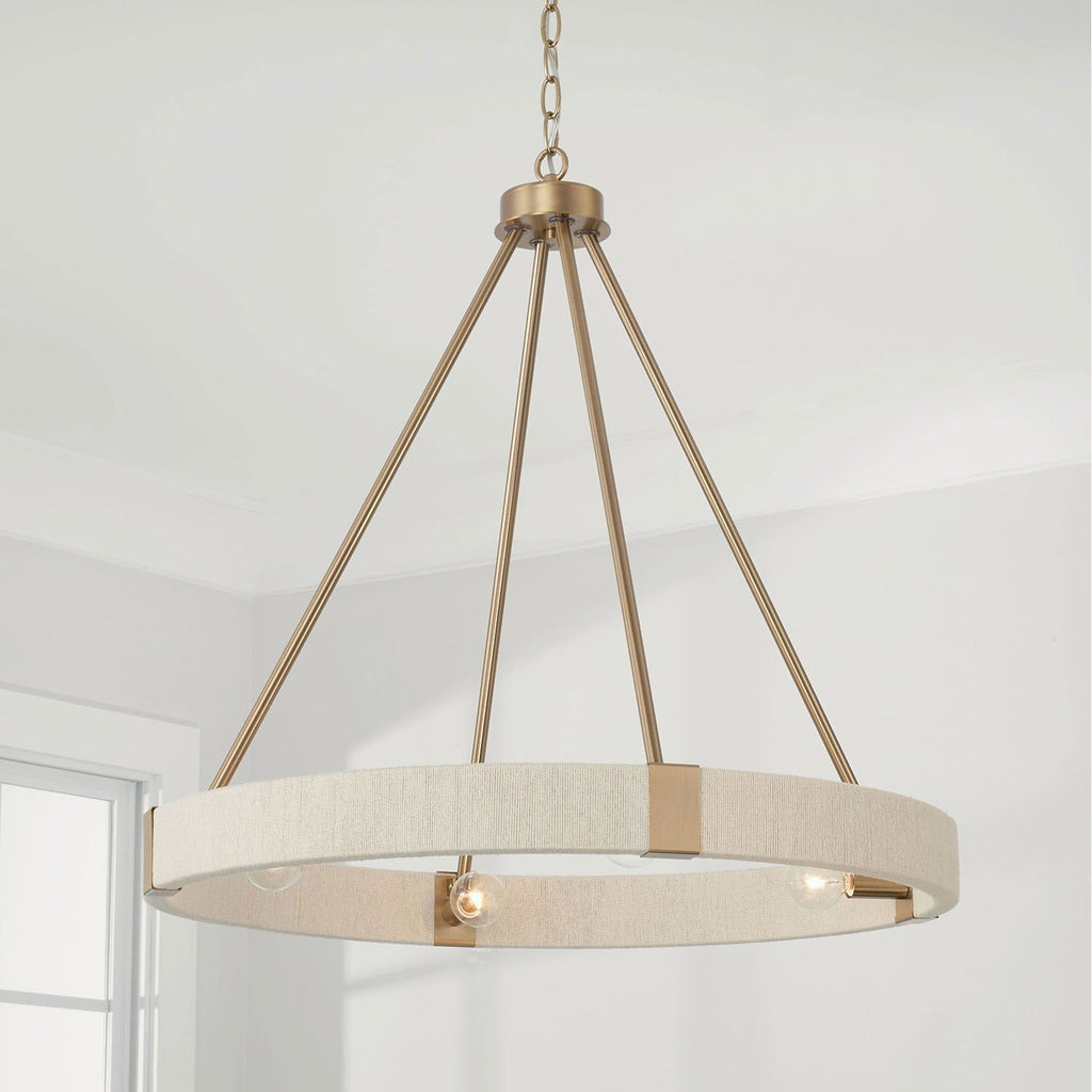 Delaney Matte Brass Chandelier with Bleached Natural Rope Accents - Elegant Designer Lighting