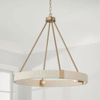 Delaney Matte Brass Chandelier with Bleached Natural Rope Accents - Elegant Designer Lighting