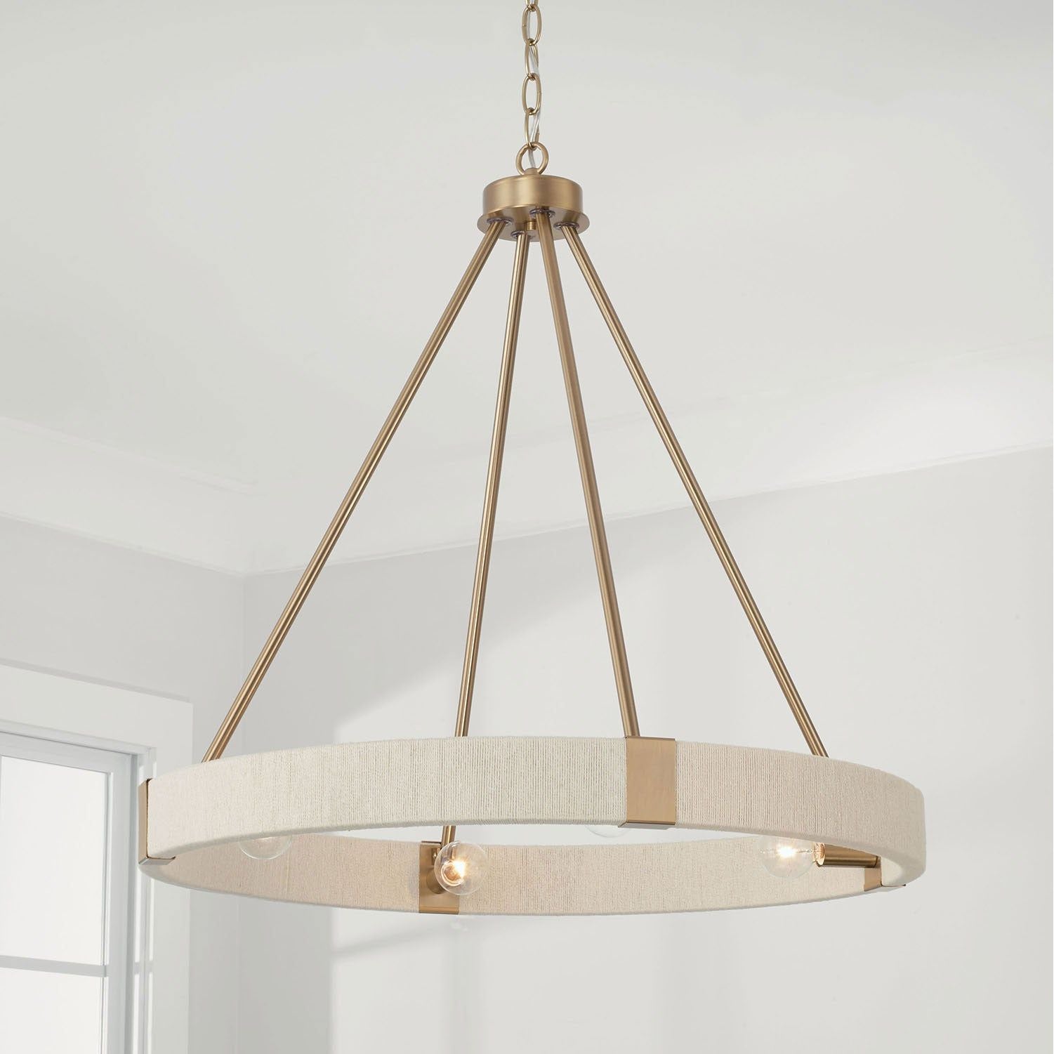 Delaney Matte Brass Chandelier with Bleached Natural Rope Accents - Elegant Designer Lighting