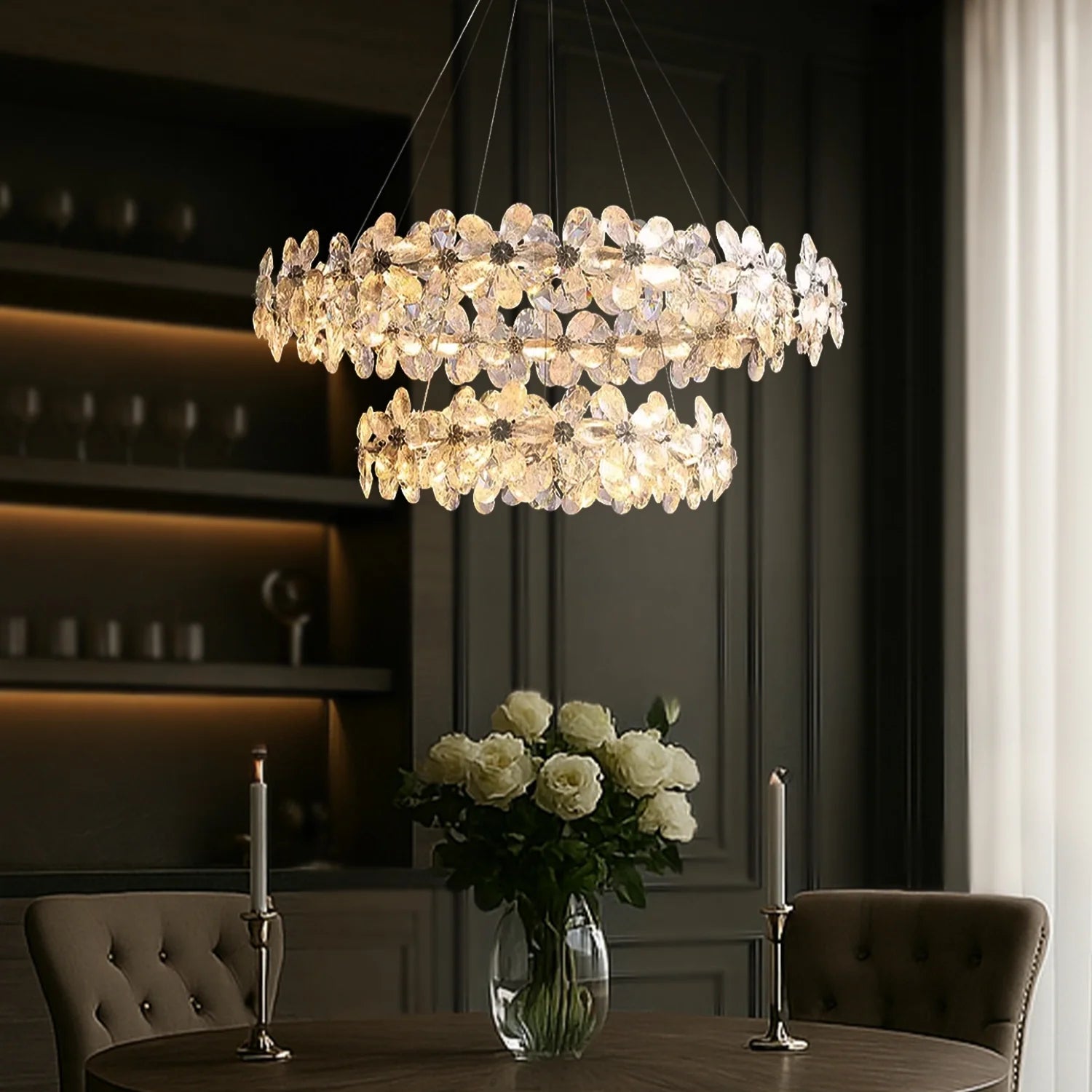 Crystal Bloom Double Halo Chandelier