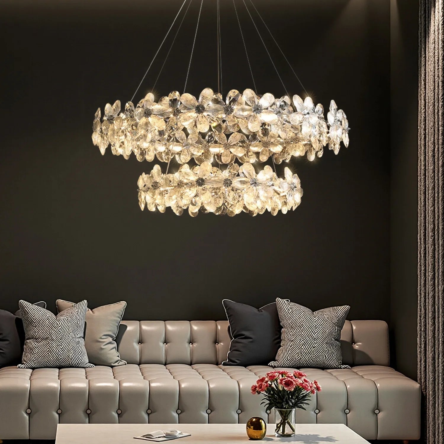 Crystal Bloom Double Halo Chandelier
