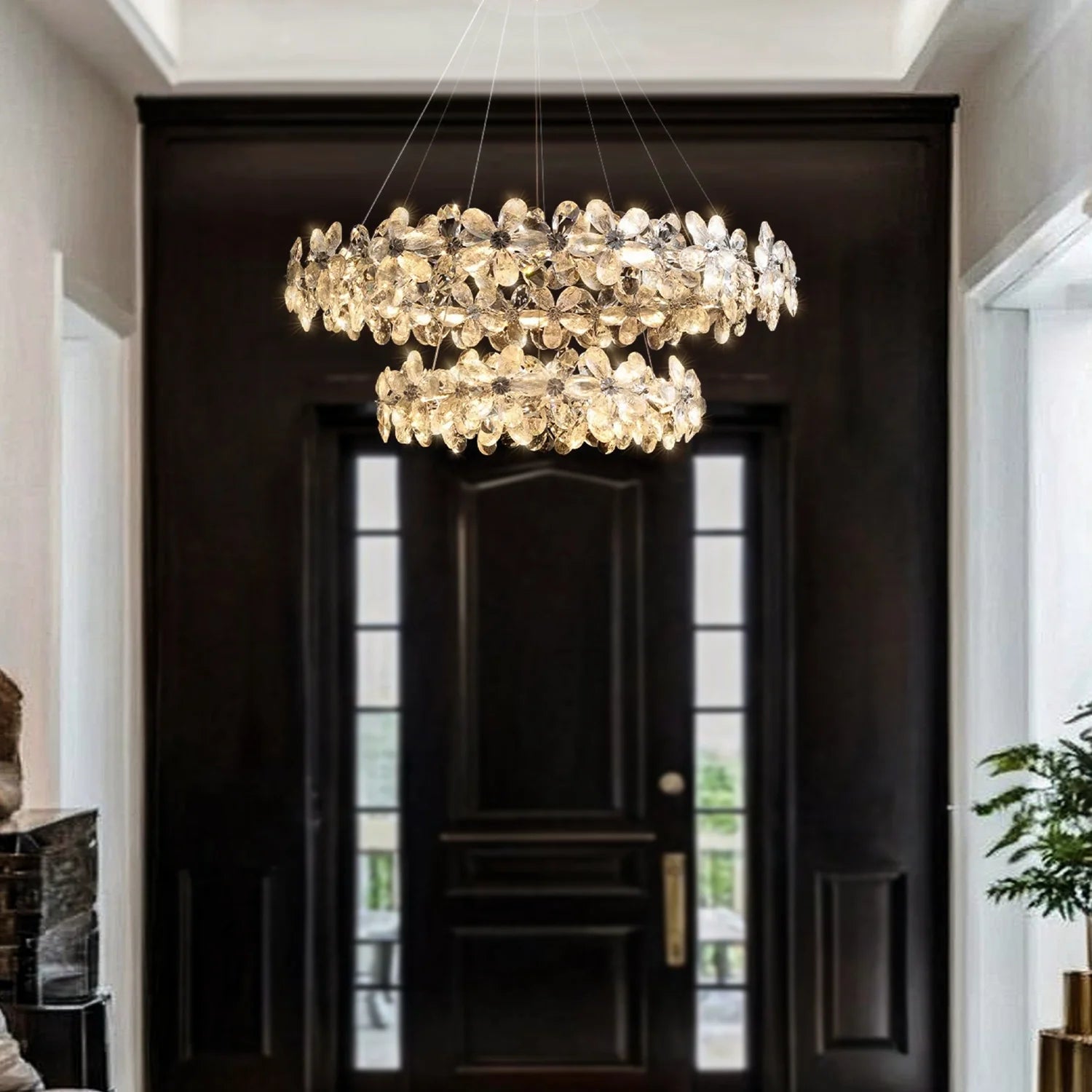 Crystal Bloom Double Halo Chandelier