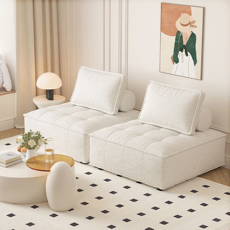 Contemporary Nordic Square Block Solid Wood Lambswool Technology Fabric Cotton Linen Sofa Backless Armless For Living Room