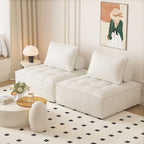 Contemporary Nordic Square Block Solid Wood Lambswool Technology Fabric Cotton Linen Sofa Backless Armless For Living Room