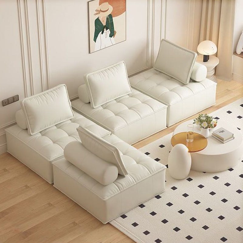 Contemporary Nordic Square Block Solid Wood Lambswool Technology Fabric Cotton Linen Sofa Backless Armless For Living Room