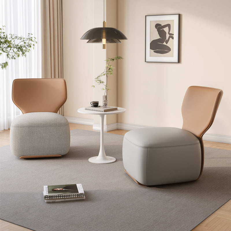 Contemporary Nordic Wood, Cotton Linen & Leather Square Sofa For Bedroom And Living Room