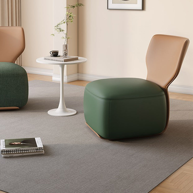Contemporary Nordic Wood, Cotton Linen & Leather Square Sofa For Bedroom And Living Room