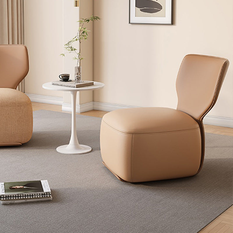 Contemporary Nordic Wood, Cotton Linen & Leather Square Sofa For Bedroom And Living Room