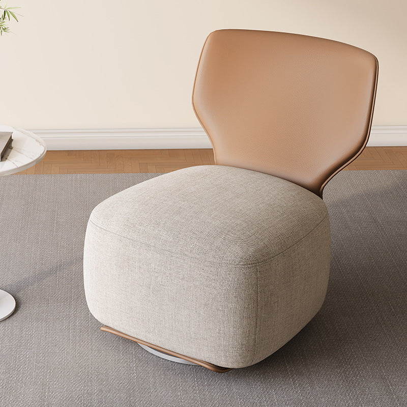 Contemporary Nordic Wood, Cotton Linen & Leather Square Sofa For Bedroom And Living Room