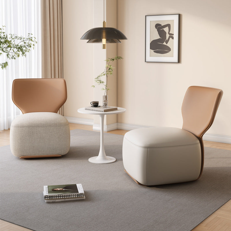 Contemporary Nordic Wood, Cotton Linen & Leather Square Sofa For Bedroom And Living Room
