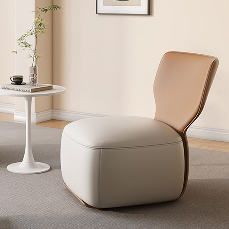 Contemporary Nordic Wood, Cotton Linen & Leather Square Sofa For Bedroom And Living Room