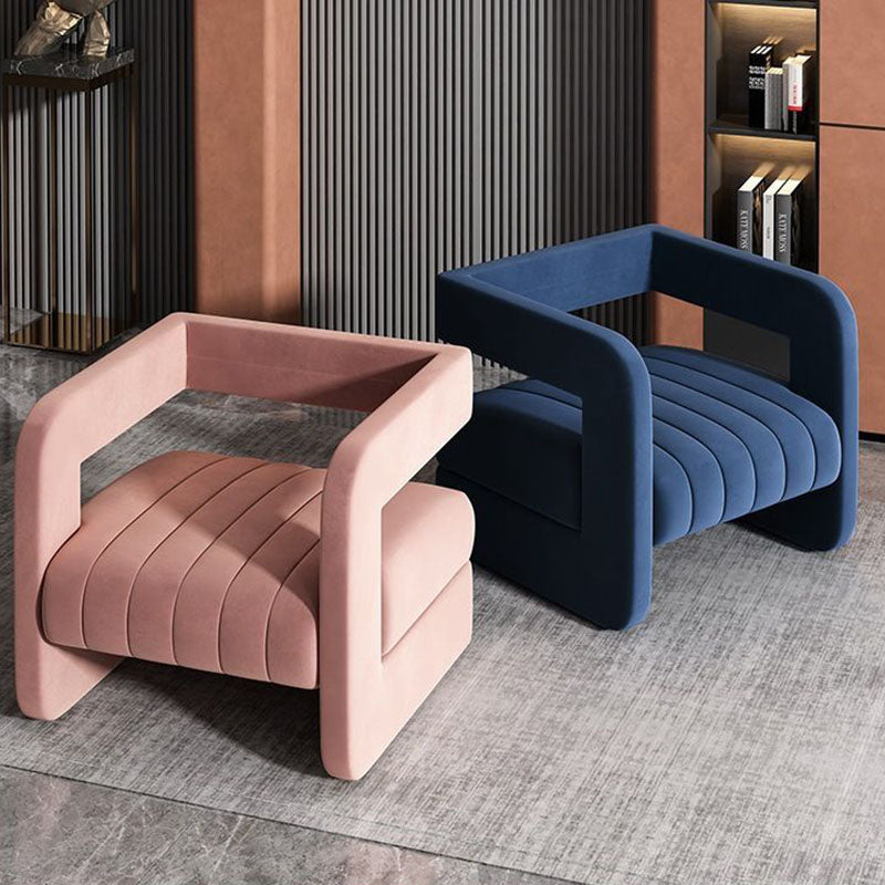Contemporary Nordic Velvet & Metal Square Accent Chair For Bedroom & Living Room