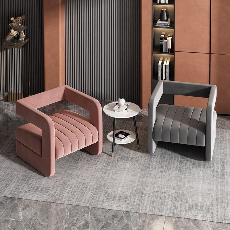 Contemporary Nordic Velvet & Metal Square Accent Chair For Bedroom & Living Room