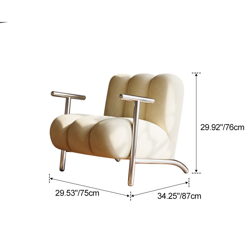 Traditional Chinese Lambswool Suede Wood Stainless Steel Square Wave Accent Chair With Armrest & Backrest For Living Room