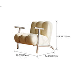 Traditional Chinese Lambswool Suede Wood Stainless Steel Square Wave Accent Chair With Armrest & Backrest For Living Room