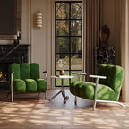 Traditional Chinese Lambswool Suede Wood Stainless Steel Square Wave Accent Chair With Armrest & Backrest For Living Room