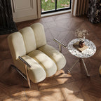 Traditional Chinese Lambswool Suede Wood Stainless Steel Square Wave Accent Chair With Armrest & Backrest For Living Room