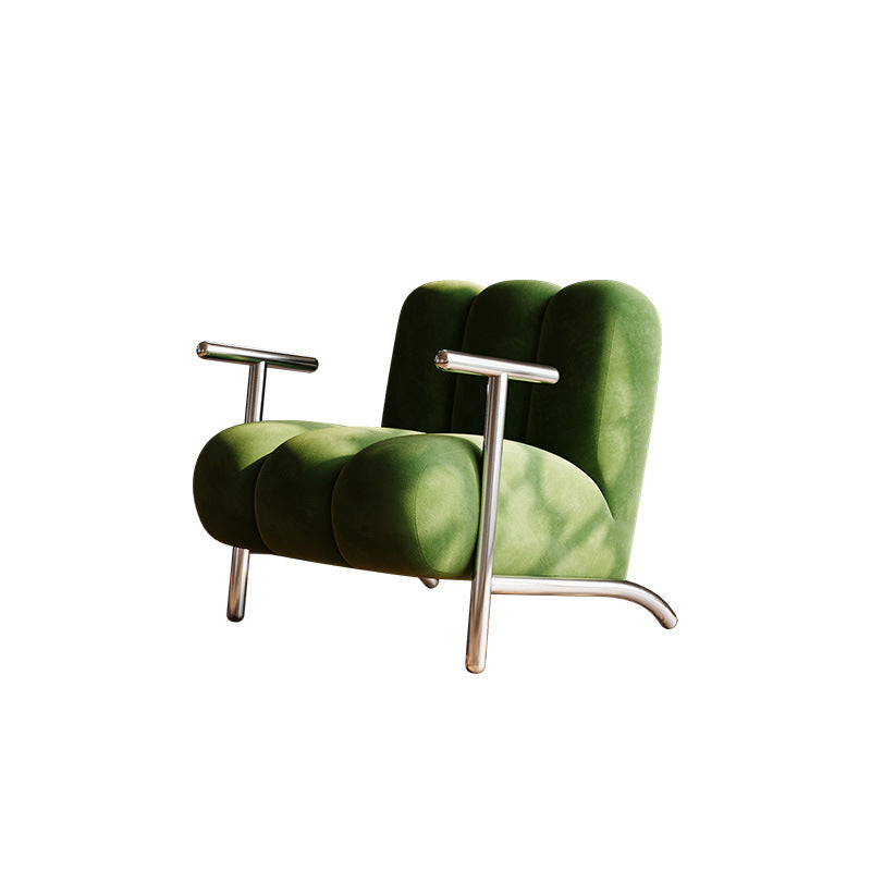 Traditional Chinese Lambswool Suede Wood Stainless Steel Square Wave Accent Chair With Armrest & Backrest For Living Room