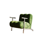 Traditional Chinese Lambswool Suede Wood Stainless Steel Square Wave Accent Chair With Armrest & Backrest For Living Room