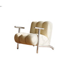 Traditional Chinese Lambswool Suede Wood Stainless Steel Square Wave Accent Chair With Armrest & Backrest For Living Room