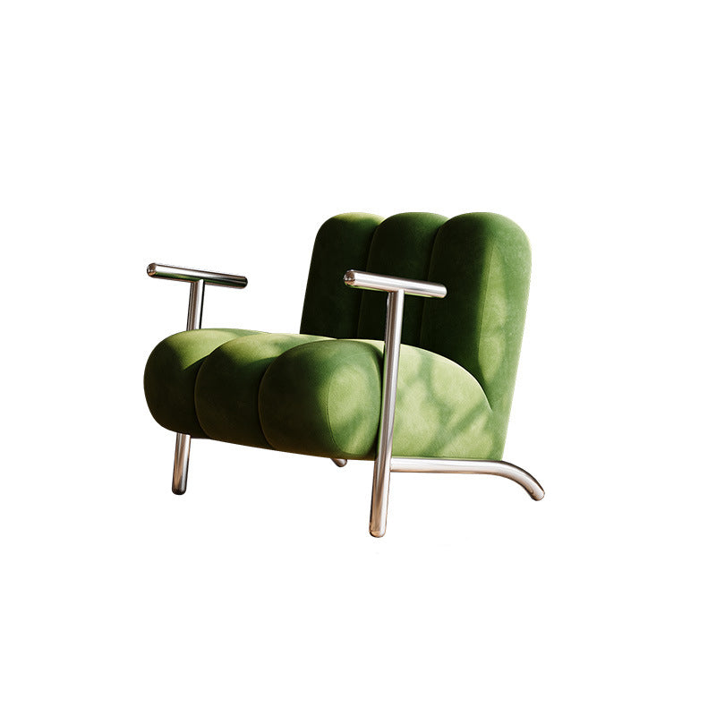 Traditional Chinese Lambswool Suede Wood Stainless Steel Square Wave Accent Chair With Armrest & Backrest For Living Room