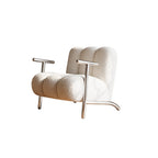 Traditional Chinese Lambswool Suede Wood Stainless Steel Square Wave Accent Chair With Armrest & Backrest For Living Room