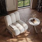 Traditional Chinese Lambswool Suede Wood Stainless Steel Square Wave Accent Chair With Armrest & Backrest For Living Room