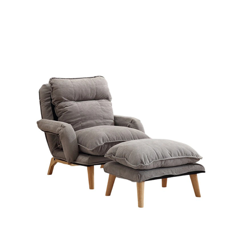 Modern Minimalist Cotton Linen Solid Wood Square Accent Chair With Backrest & Armrest For Living Room