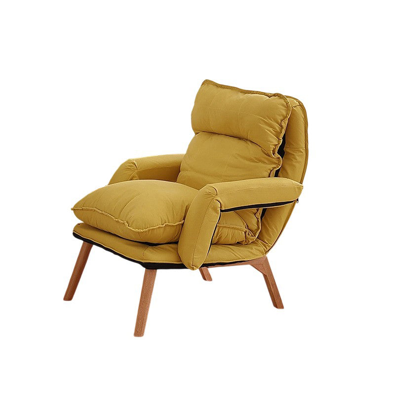 Modern Minimalist Cotton Linen Solid Wood Square Accent Chair With Backrest & Armrest For Living Room