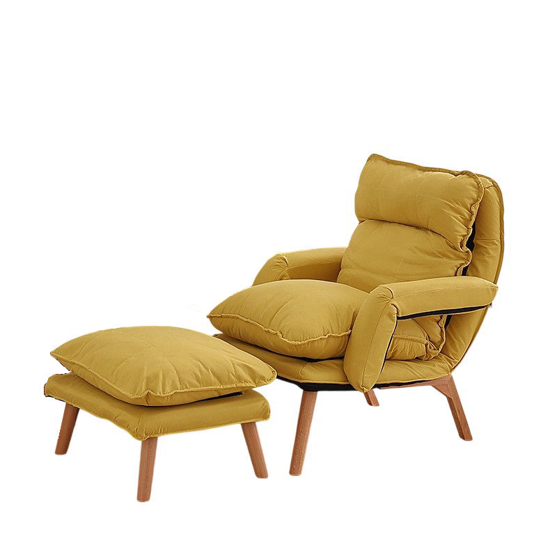 Modern Minimalist Cotton Linen Solid Wood Square Accent Chair With Backrest & Armrest For Living Room