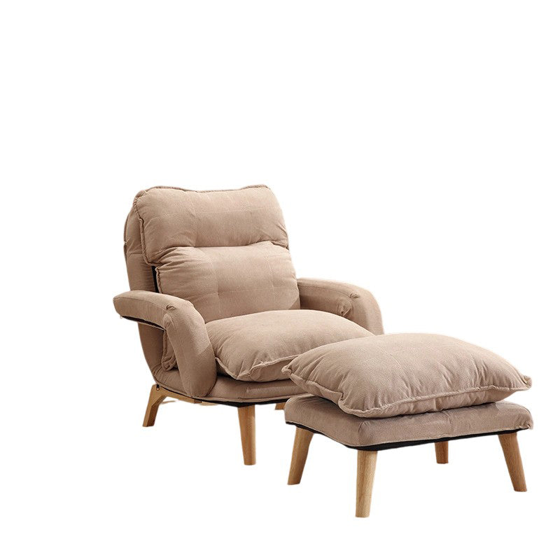 Modern Minimalist Cotton Linen Solid Wood Square Accent Chair With Backrest & Armrest For Living Room