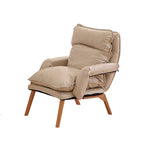 Modern Minimalist Cotton Linen Solid Wood Square Accent Chair With Backrest & Armrest For Living Room