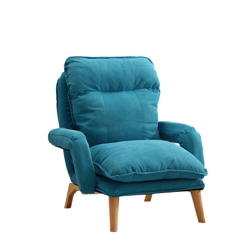 Modern Minimalist Cotton Linen Solid Wood Square Accent Chair With Backrest & Armrest For Living Room