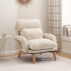 Modern Minimalist Cotton Linen Solid Wood Square Accent Chair With Backrest & Armrest For Living Room