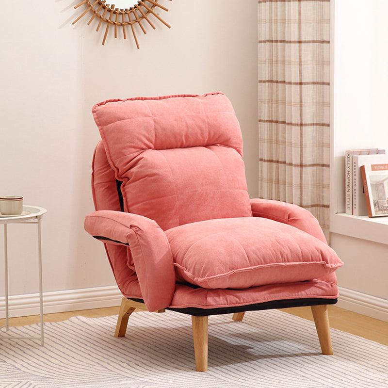 Modern Minimalist Cotton Linen Solid Wood Square Accent Chair With Backrest & Armrest For Living Room