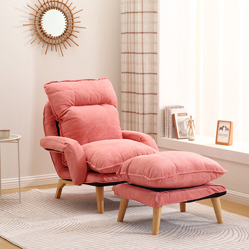 Modern Minimalist Cotton Linen Solid Wood Square Accent Chair With Backrest & Armrest For Living Room