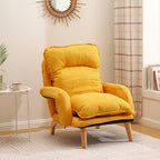 Modern Minimalist Cotton Linen Solid Wood Square Accent Chair With Backrest & Armrest For Living Room