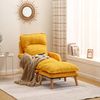 Modern Minimalist Cotton Linen Solid Wood Square Accent Chair With Backrest & Armrest For Living Room