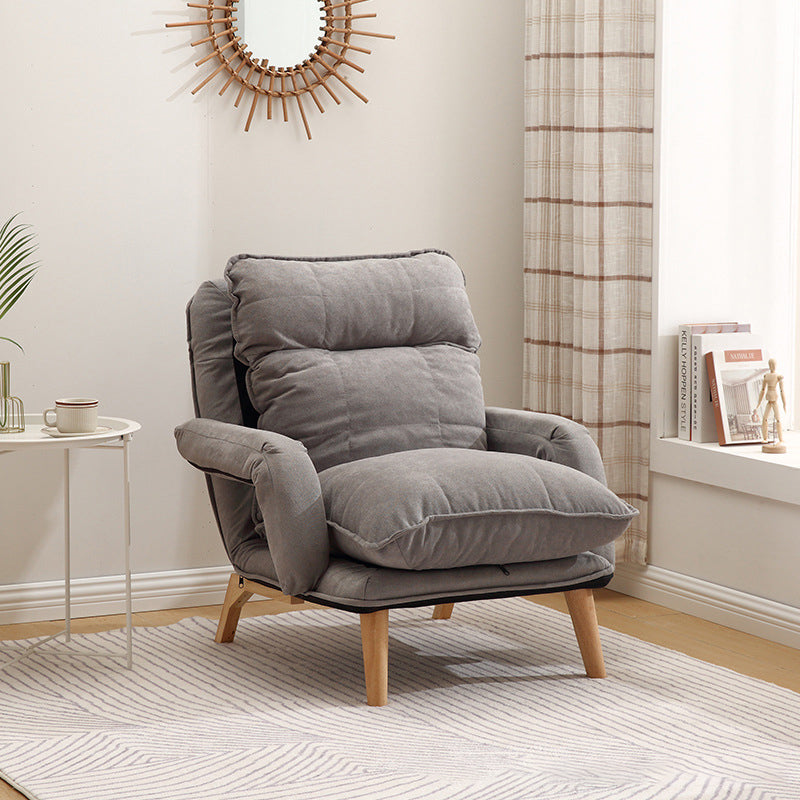 Modern Minimalist Cotton Linen Solid Wood Square Accent Chair With Backrest & Armrest For Living Room