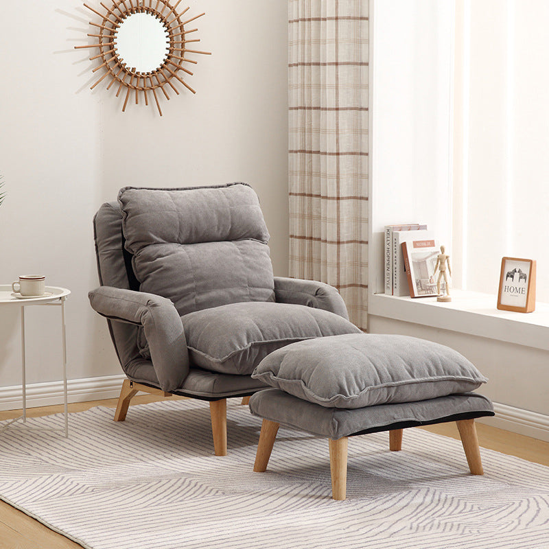 Modern Minimalist Cotton Linen Solid Wood Square Accent Chair With Backrest & Armrest For Living Room