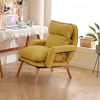 Modern Minimalist Cotton Linen Solid Wood Square Accent Chair With Backrest & Armrest For Living Room