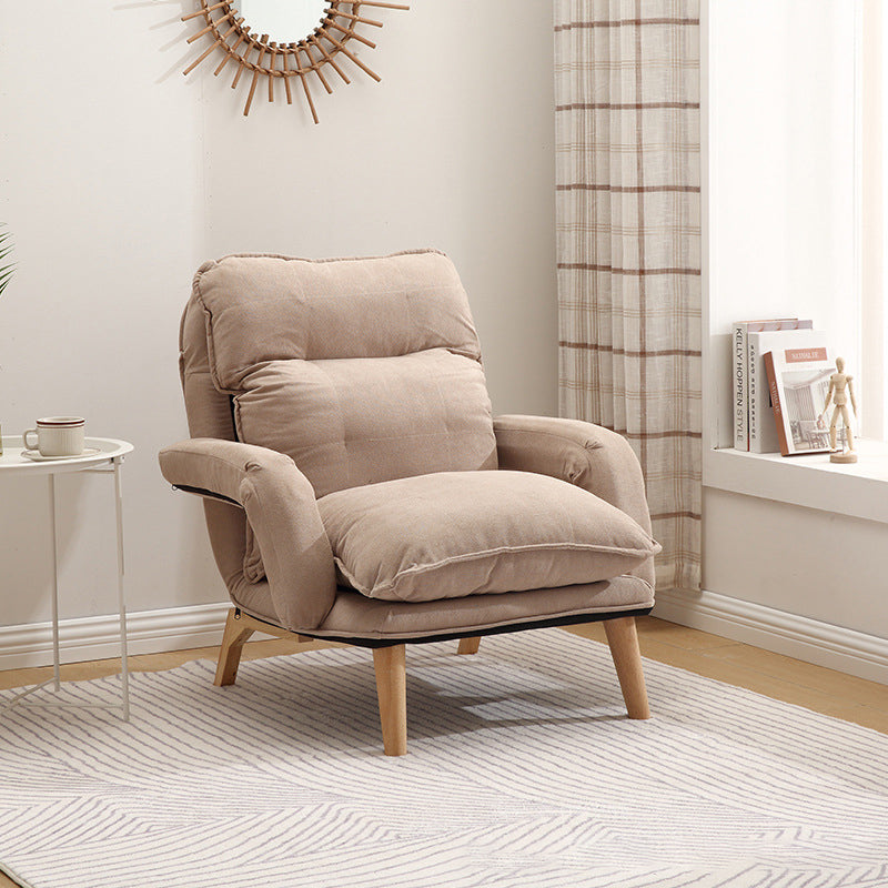 Modern Minimalist Cotton Linen Solid Wood Square Accent Chair With Backrest & Armrest For Living Room