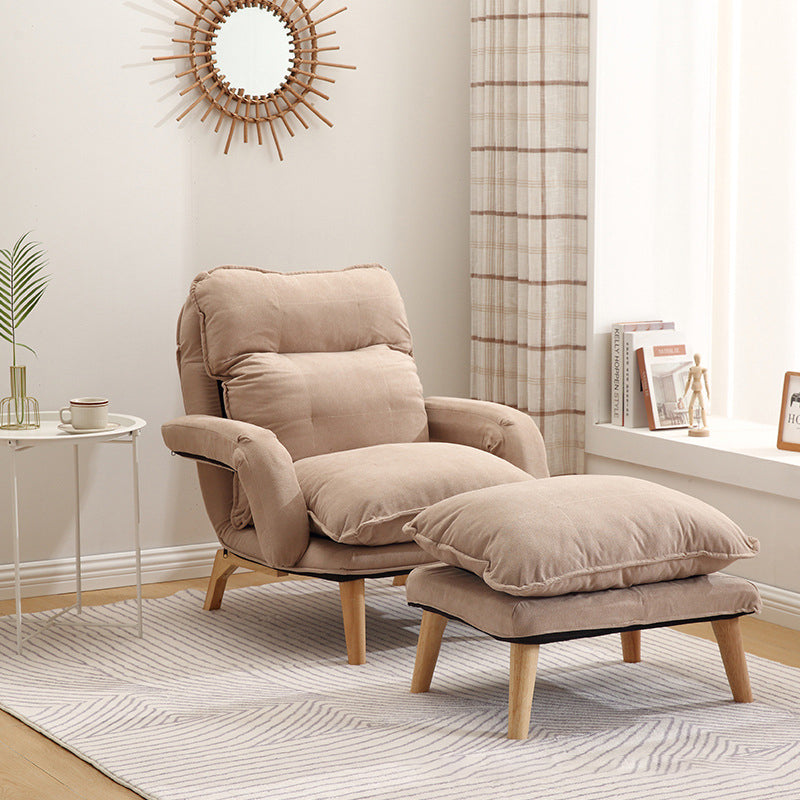 Modern Minimalist Cotton Linen Solid Wood Square Accent Chair With Backrest & Armrest For Living Room