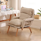 Modern Minimalist Cotton Linen Solid Wood Square Accent Chair With Backrest & Armrest For Living Room