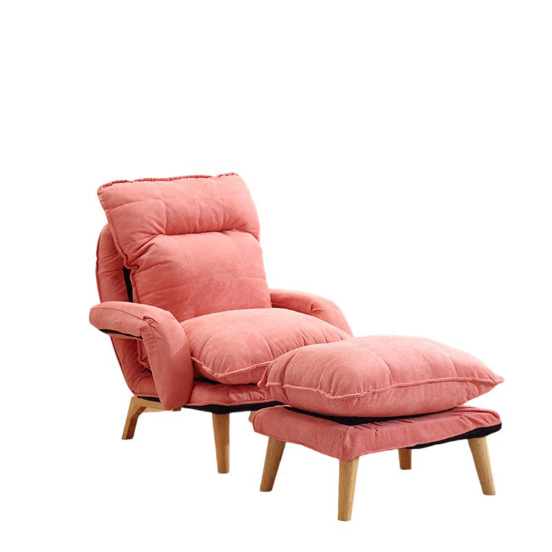 Modern Minimalist Cotton Linen Solid Wood Square Accent Chair With Backrest & Armrest For Living Room