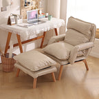 Modern Minimalist Cotton Linen Solid Wood Square Accent Chair With Backrest & Armrest For Living Room